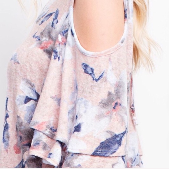 LAST 1! French Terry Floral Cold Shoulder Top - Picture 5 of 8